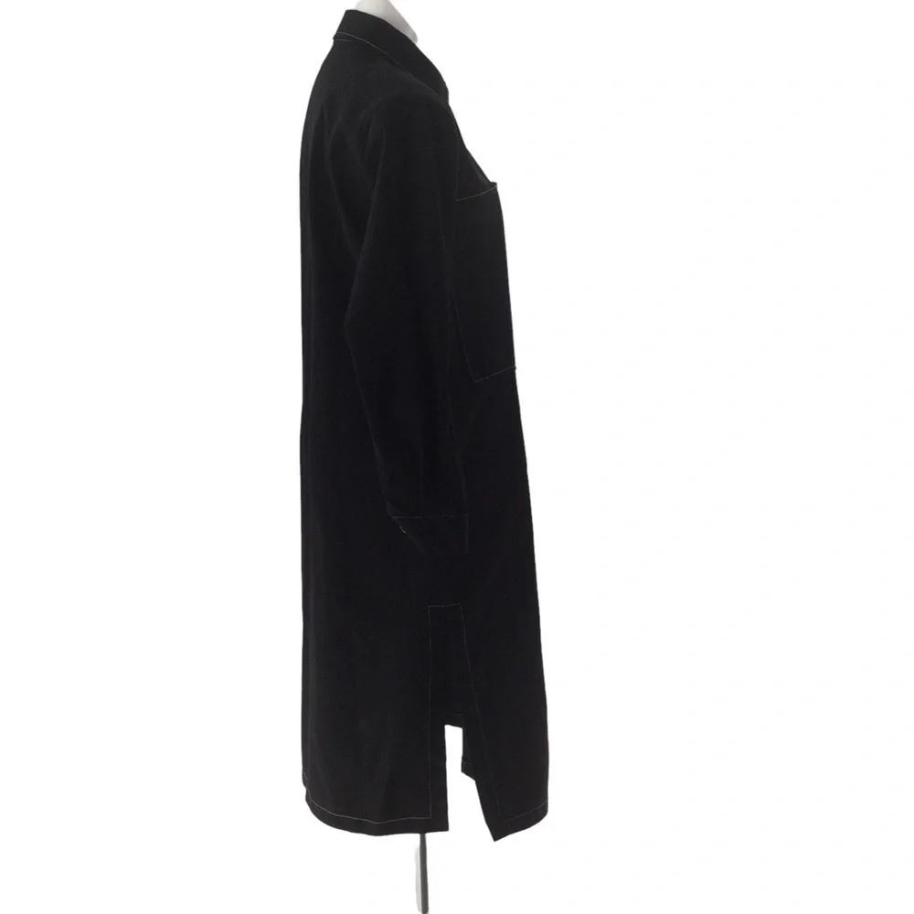 The Weeknd  Black Denim Contrast White Stitch Long Trench Coat
